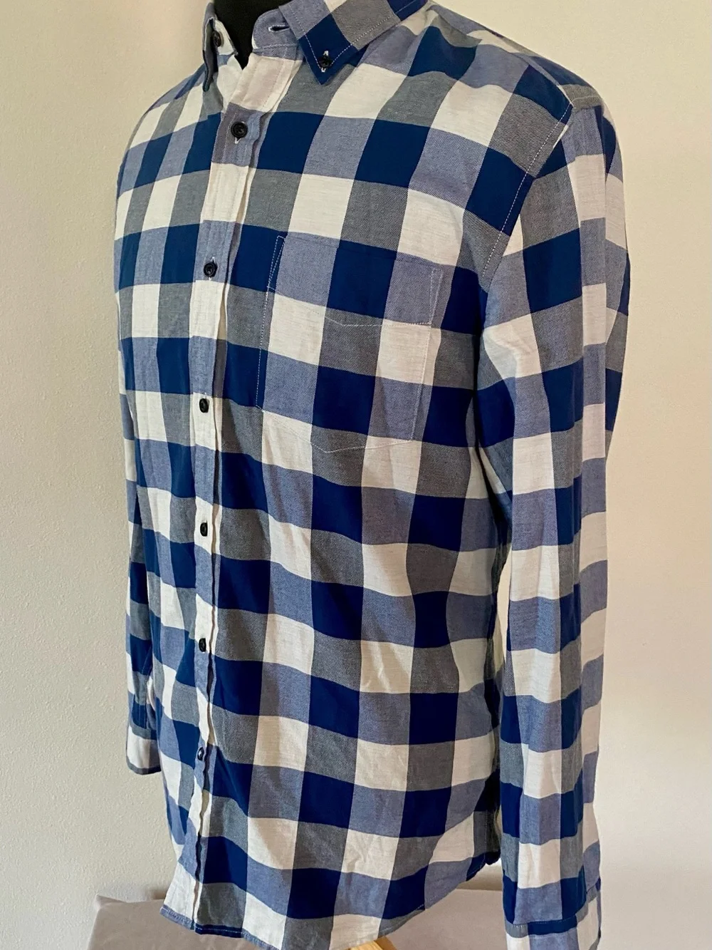 Banana Republic Luxe Flannel Buffalo Check Shirt Blue White Slim Fit L